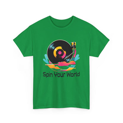 Stylisches Spin your World T - Shirt mit DJ - Turntable Design - TeeGerDesign - T - Shirt - Crew neck