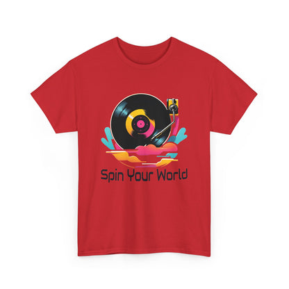 Stylisches Spin your World T - Shirt mit DJ - Turntable Design - TeeGerDesign - T - Shirt - Crew neck