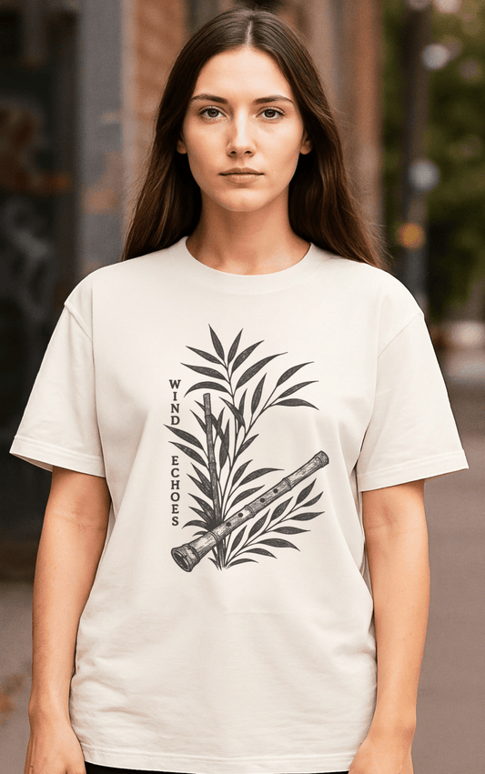 Becky TeeGer Wind Echoes - Oversized Bamboo Flute Frontprint Shirt - TeeGerDesign - T-Shirt - Botanica