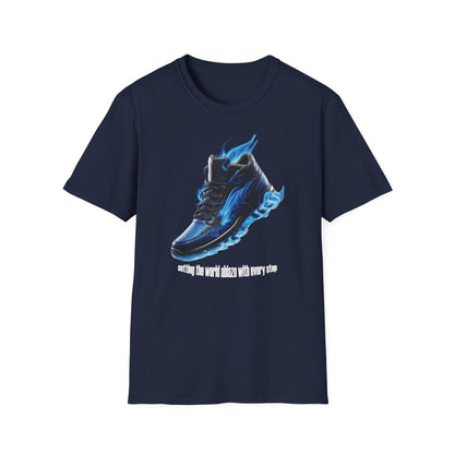 Blaues Flammen Shirt Set the World Ablaze T - Shirt mit Sneaker - TeeGerDesign - T - Shirt - Cotton