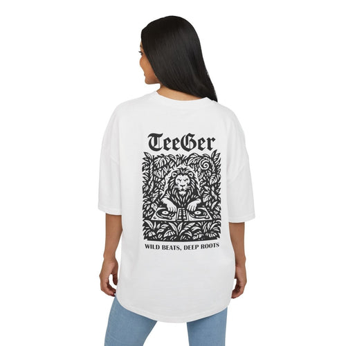 Claire TeeGer Jungle Lion - Oversized DJ Roots Backprint Shirt - TeeGerDesign - T-Shirt - Backprint