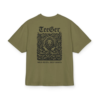 Claire TeeGer Jungle Lion - Oversized DJ Roots Backprint Shirt - TeeGerDesign - T-Shirt - Backprint