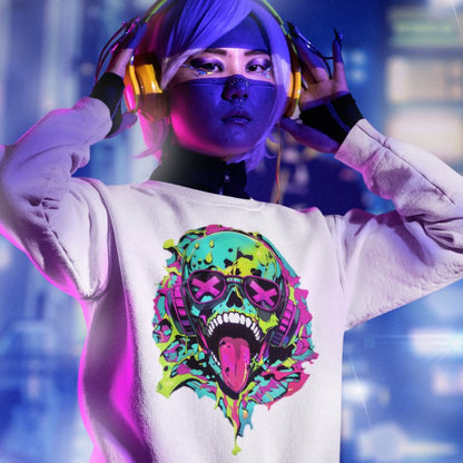 Cyberpunk Stil Sweatshirt – Neon Cyborg Design, Dystopisches Logo - TeeGerDesign - Sweatshirt - Crew neck