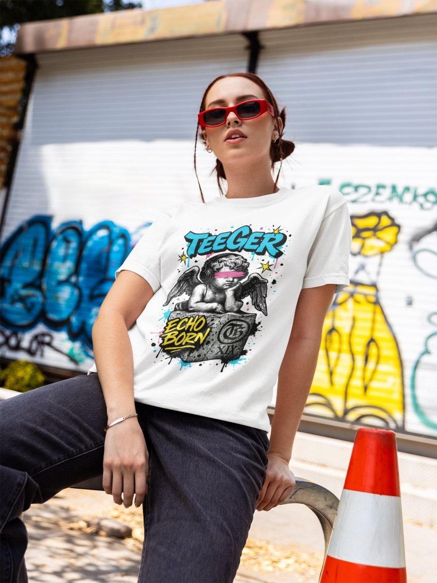 Dina TeeGer Echo Born - Oversized Urban Angel Frontprint Shirt - TeeGerDesign - T-Shirt - BY163