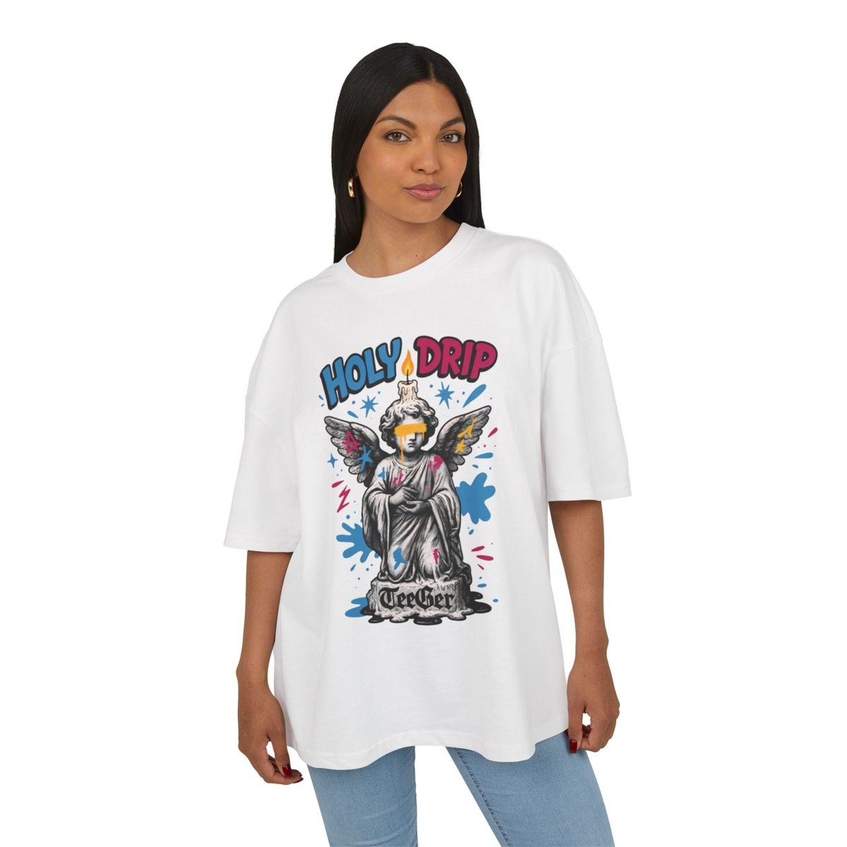 Dina TeeGer Holy Drip - Oversized Angel Graffiti Frontprint Shirt - TeeGerDesign - T-Shirt - BY163