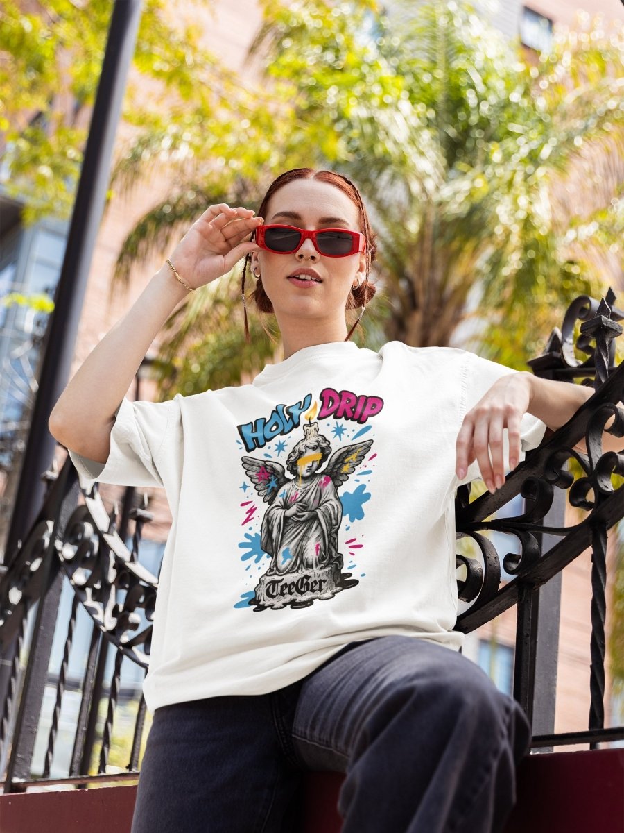 Dina TeeGer Holy Drip - Oversized Angel Graffiti Frontprint Shirt - TeeGerDesign - T-Shirt - BY163