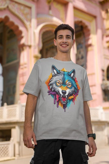 Farbenfrohes Wolf T - Shirt - Kunstvoller Druck - TeeGerDesign - T - Shirt - Crew neck