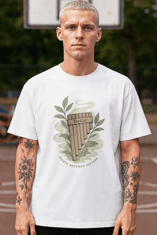 Jonah TeeGer Breath Pattern - Oversized Panflute Frontprint Shirt - TeeGerDesign - T-Shirt - Botanica
