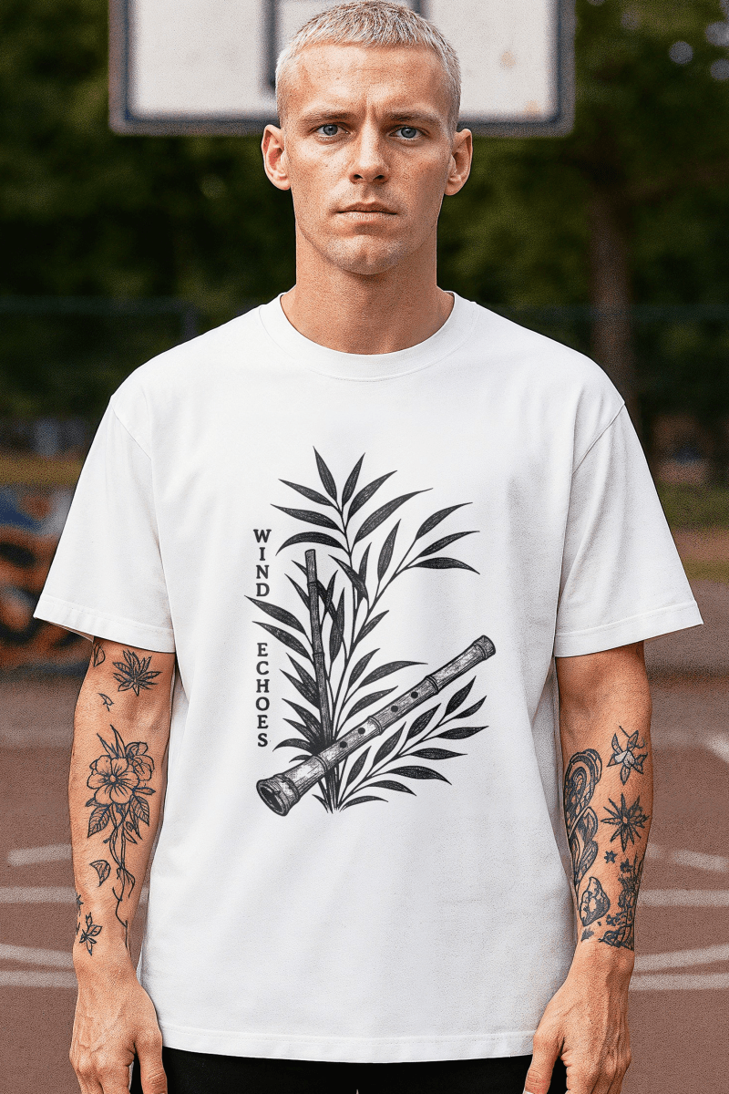 Jonah TeeGer Wind Echoes - Oversized Bamboo Flute Frontprint Shirt - TeeGerDesign - T-Shirt - Botanica