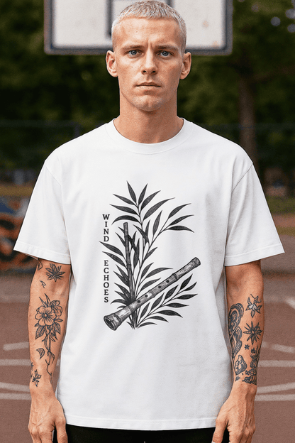 Jonah TeeGer Wind Echoes - Oversized Bamboo Flute Frontprint Shirt - TeeGerDesign - T-Shirt - Botanica