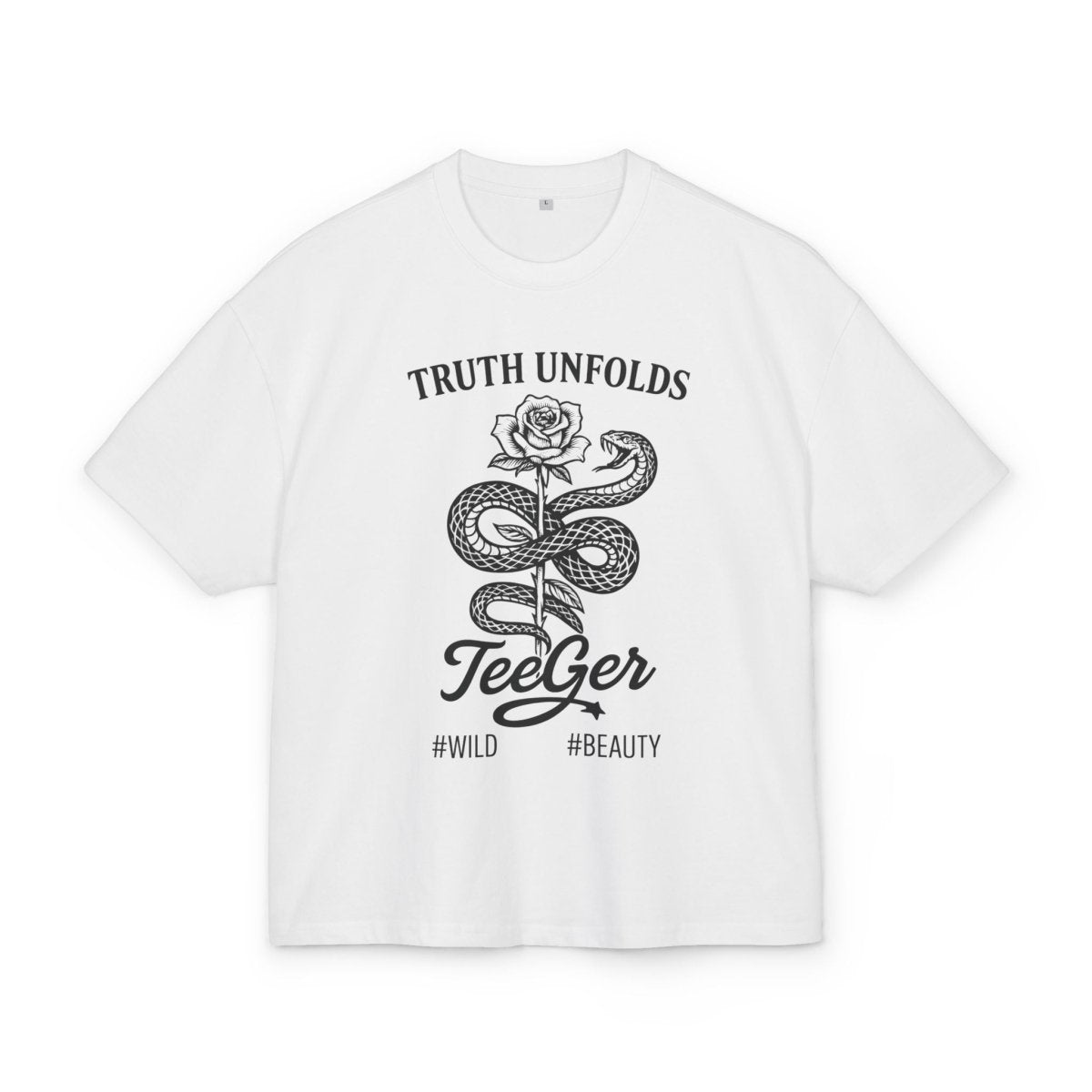 Liam TeeGer Truth Unfolds - Oversized Snake & Rose Frontprint Shirt - TeeGerDesign - T-Shirt - BY163