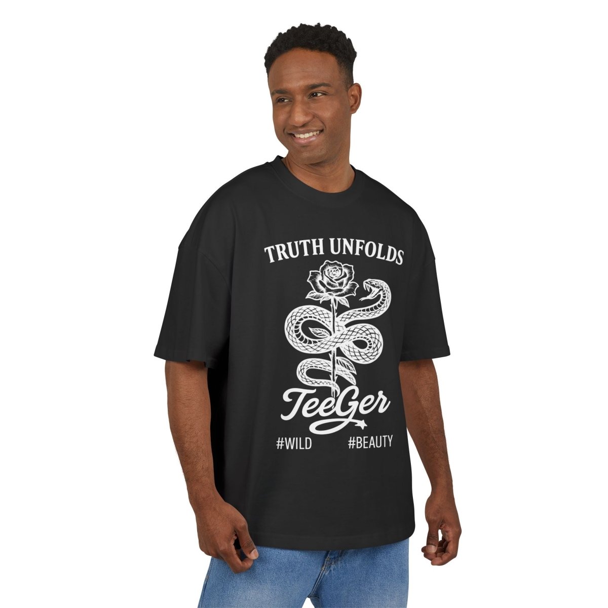 Liam TeeGer Truth Unfolds - Oversized Snake & Rose Frontprint Shirt - TeeGerDesign - T-Shirt - BY163