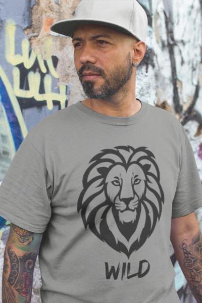 Line Art Löwen Logo T - Shirt Wild - TeeGerDesign - T - Shirt - Crew neck