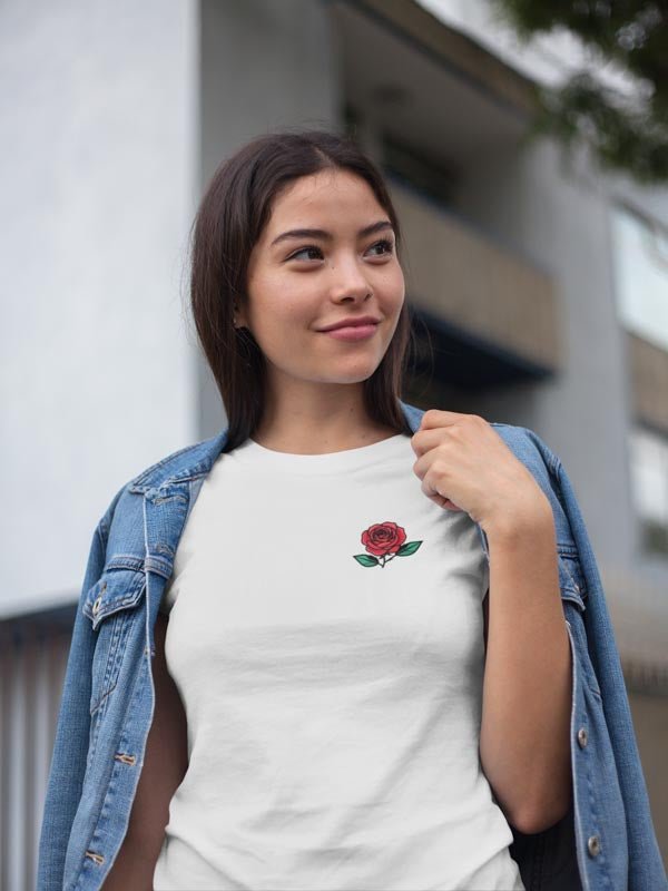 Minimalistisches Rosen Aufdruck T - Shirt - Blumen Shirt für Frauen - TeeGerDesign - T - Shirt - Cotton