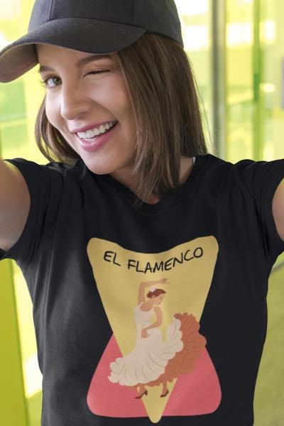 T - Shirt mit 'El Flamenco' Schriftzug und Tänzerin Motiv - TeeGerDesign - T - Shirt - Cotton