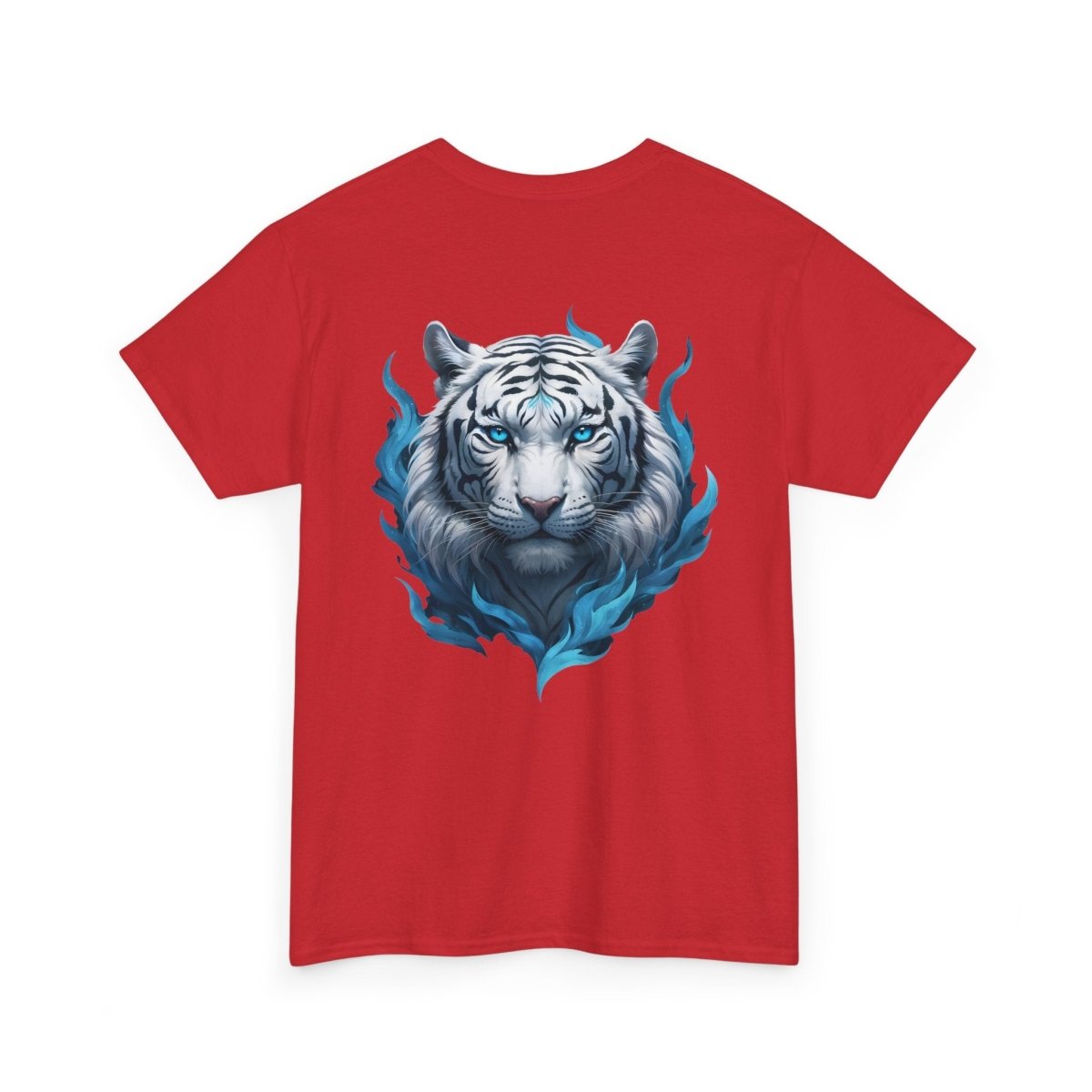 Tiger mit Blauer Flamme T - Shirt und minimalistischem TeeGer Schriftzug - TeeGerDesign - T - Shirt - Brand