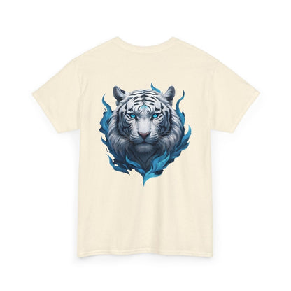 Tiger mit Blauer Flamme T - Shirt und minimalistischem TeeGer Schriftzug - TeeGerDesign - T - Shirt - Brand