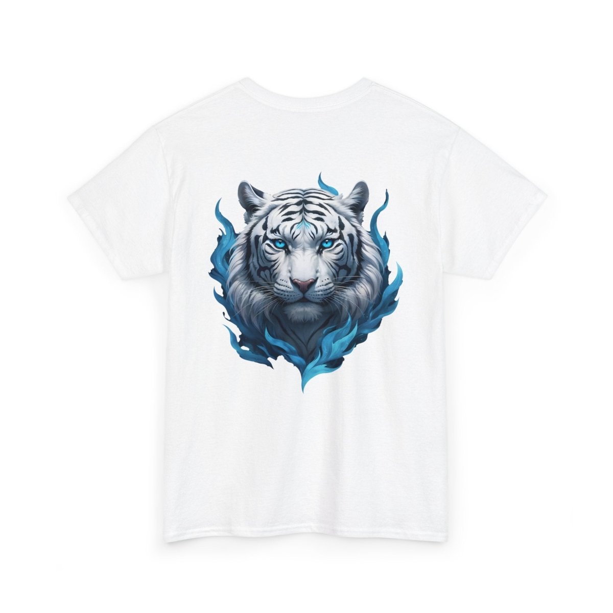 Tiger mit Blauer Flamme T - Shirt und minimalistischem TeeGer Schriftzug - TeeGerDesign - T - Shirt - Brand