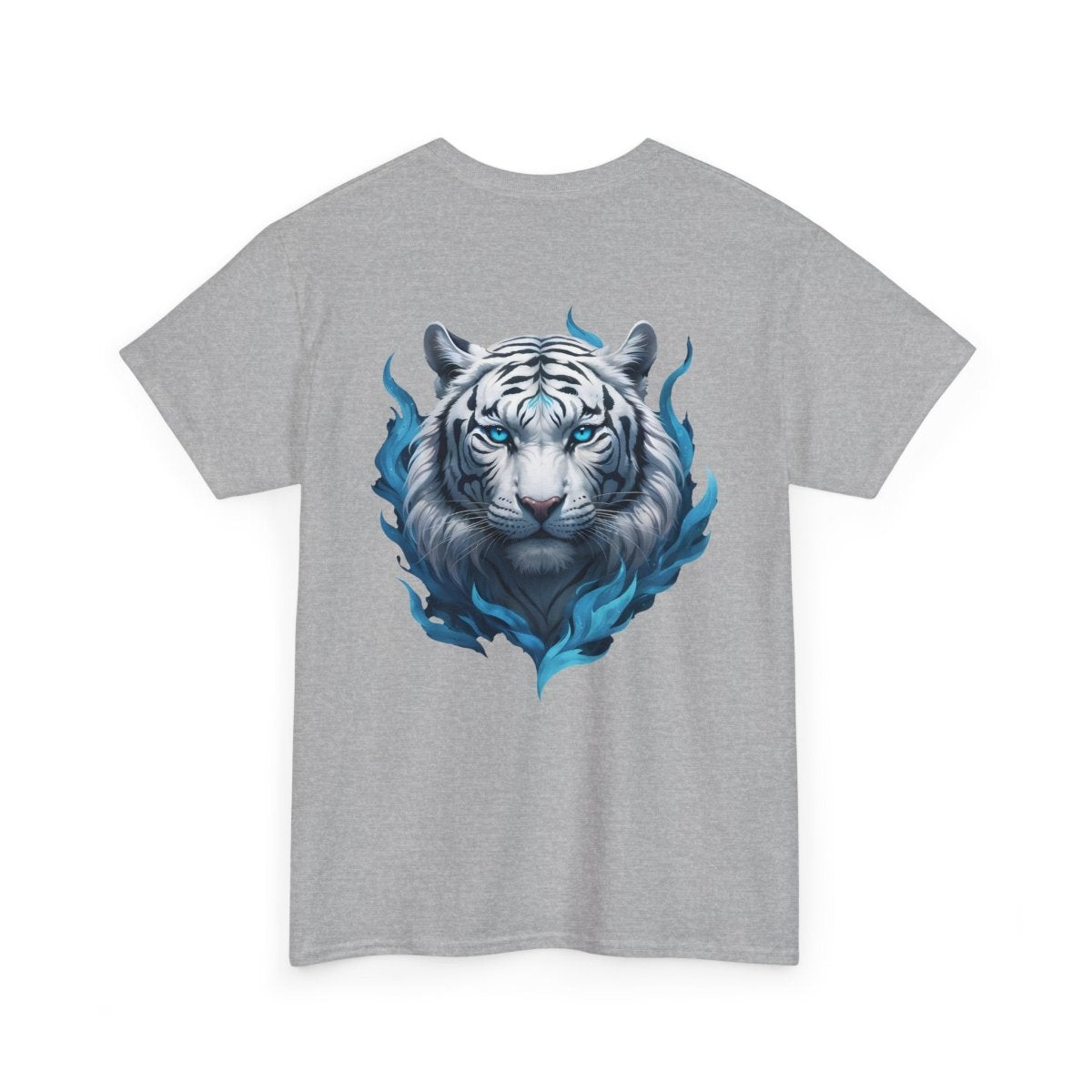 Tiger mit Blauer Flamme T - Shirt und minimalistischem TeeGer Schriftzug - TeeGerDesign - T - Shirt - Brand