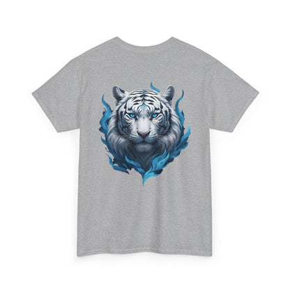 Tiger mit Blauer Flamme T - Shirt und minimalistischem TeeGer Schriftzug - TeeGerDesign - T - Shirt - Brand