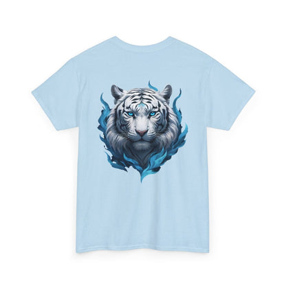 Tiger mit Blauer Flamme T - Shirt und minimalistischem TeeGer Schriftzug - TeeGerDesign - T - Shirt - Brand