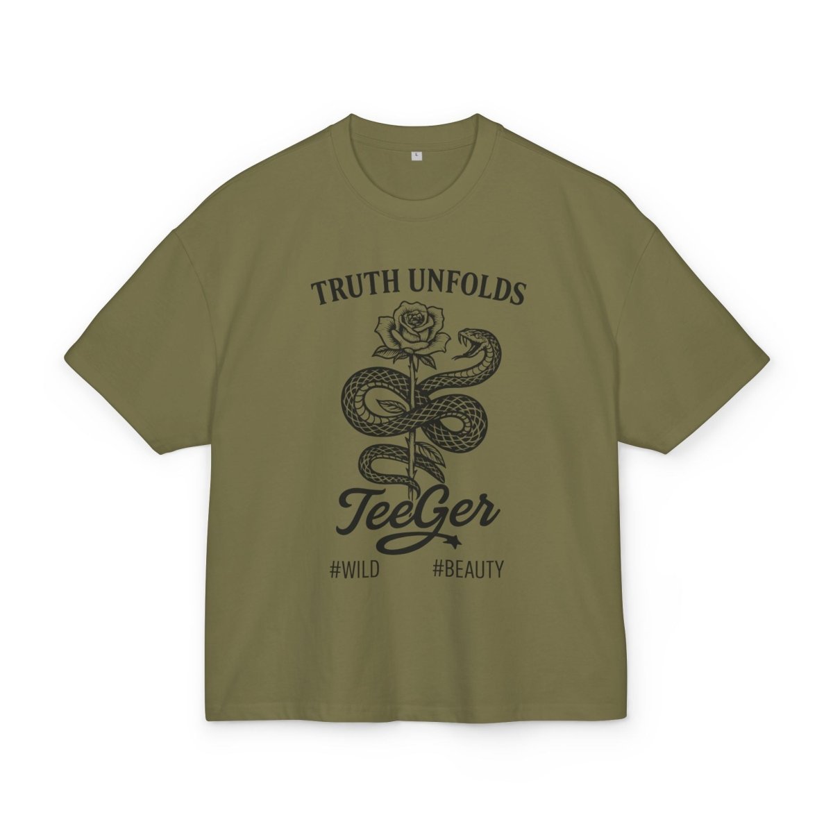 Vexy TeeGer Truth Unfolds - Oversized Snake & Rose Frontprint Shirt - TeeGerDesign - T-Shirt - BY163