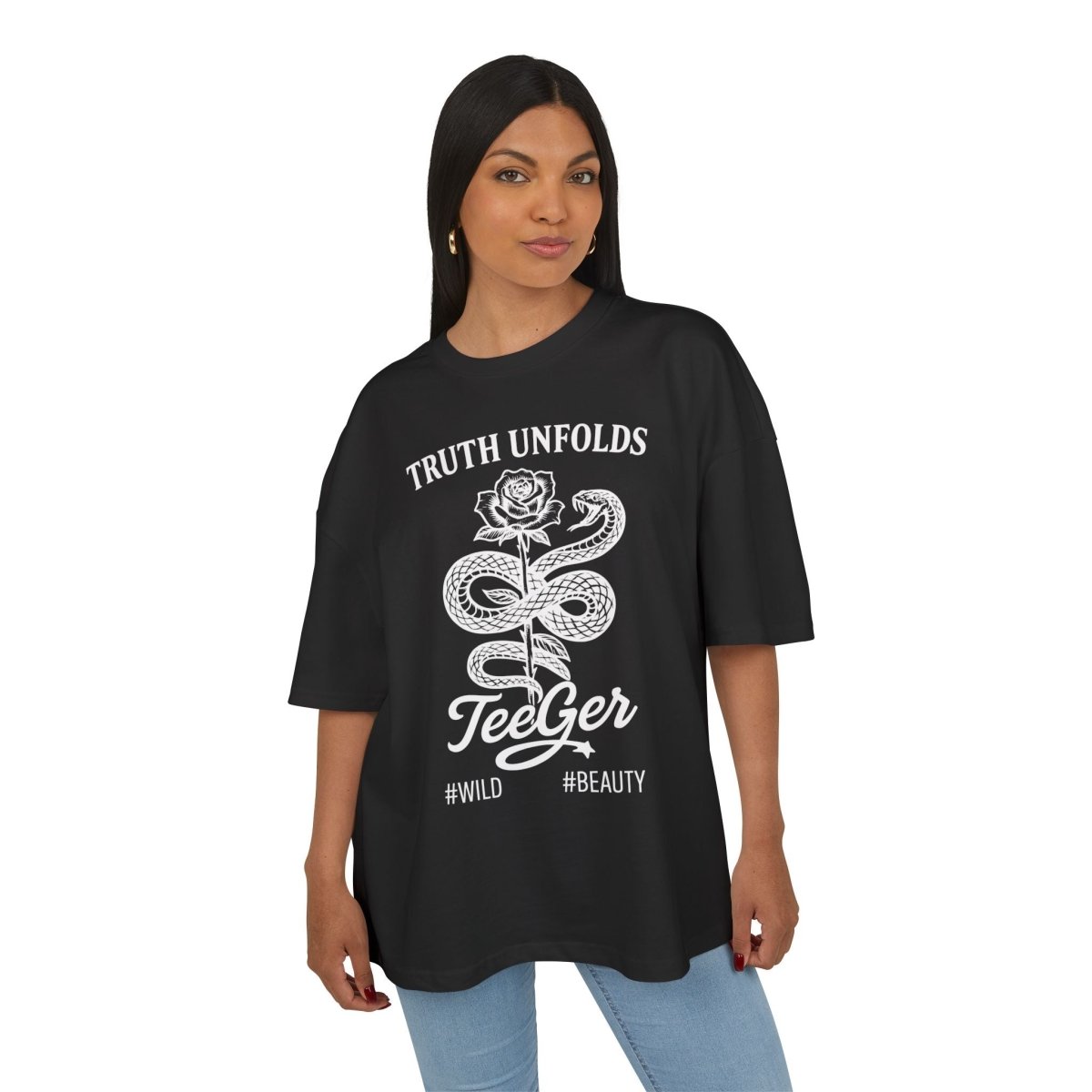 Vexy TeeGer Truth Unfolds - Oversized Snake & Rose Frontprint Shirt - TeeGerDesign - T-Shirt - BY163